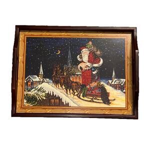 Christopher Radko Felt back Vintage Santa Christmas Tray EUC